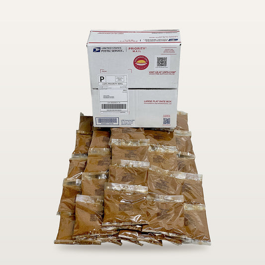 Cincinnati Chili Company 50-pack: fifty 4-oz chili spice packets with the USPS Priority Mail Large Flat Rate box they ship in